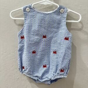 Good Lad Crab Blue Seersucker Tank Romper